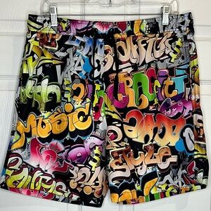 Fresh Prints Of Bel-Air Men’s Retro Graffiti Swim Trunks- Size Large